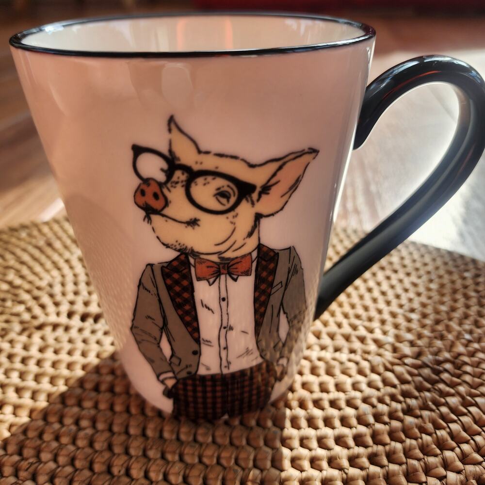 Signature houseware hipster pig in suit animal coffee tea ceramic mug 16oz‎